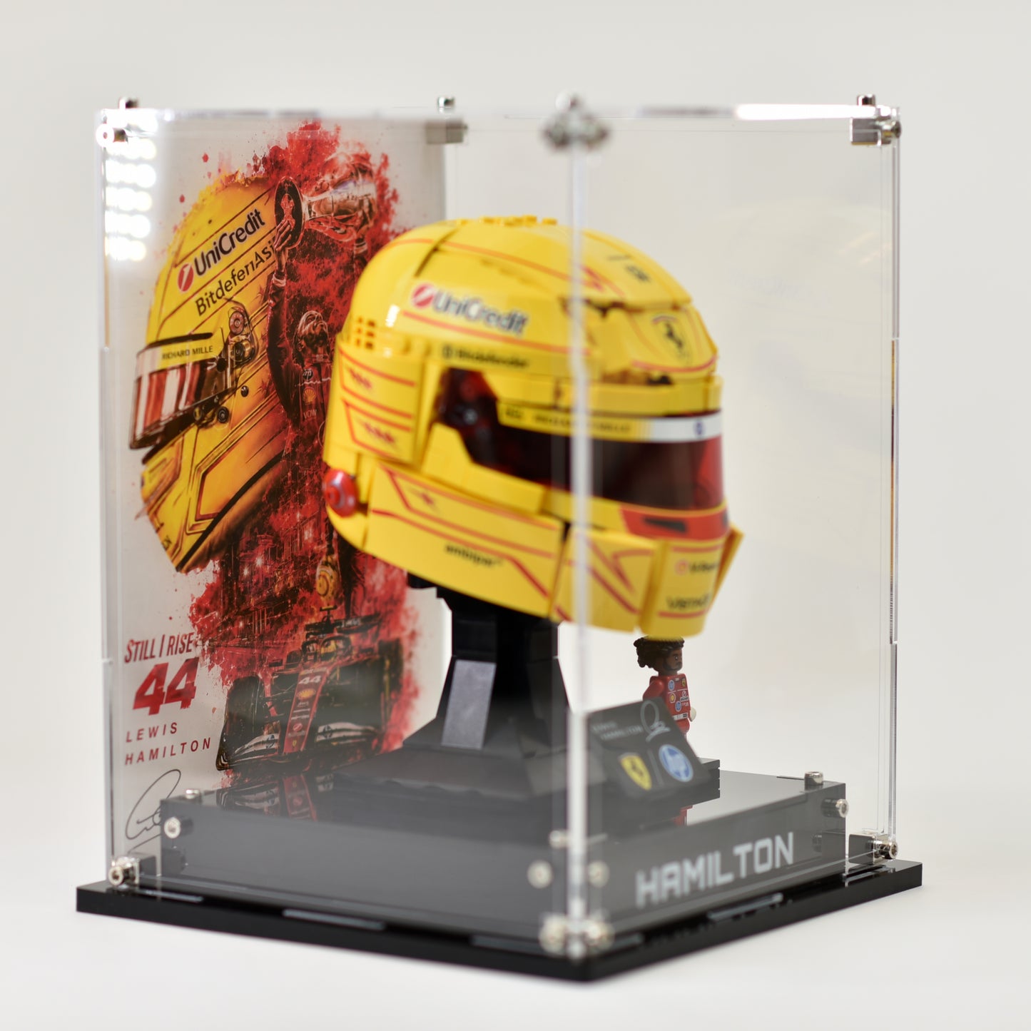 Side View of LEGO Ferrari Helmet Acrylic Display Case