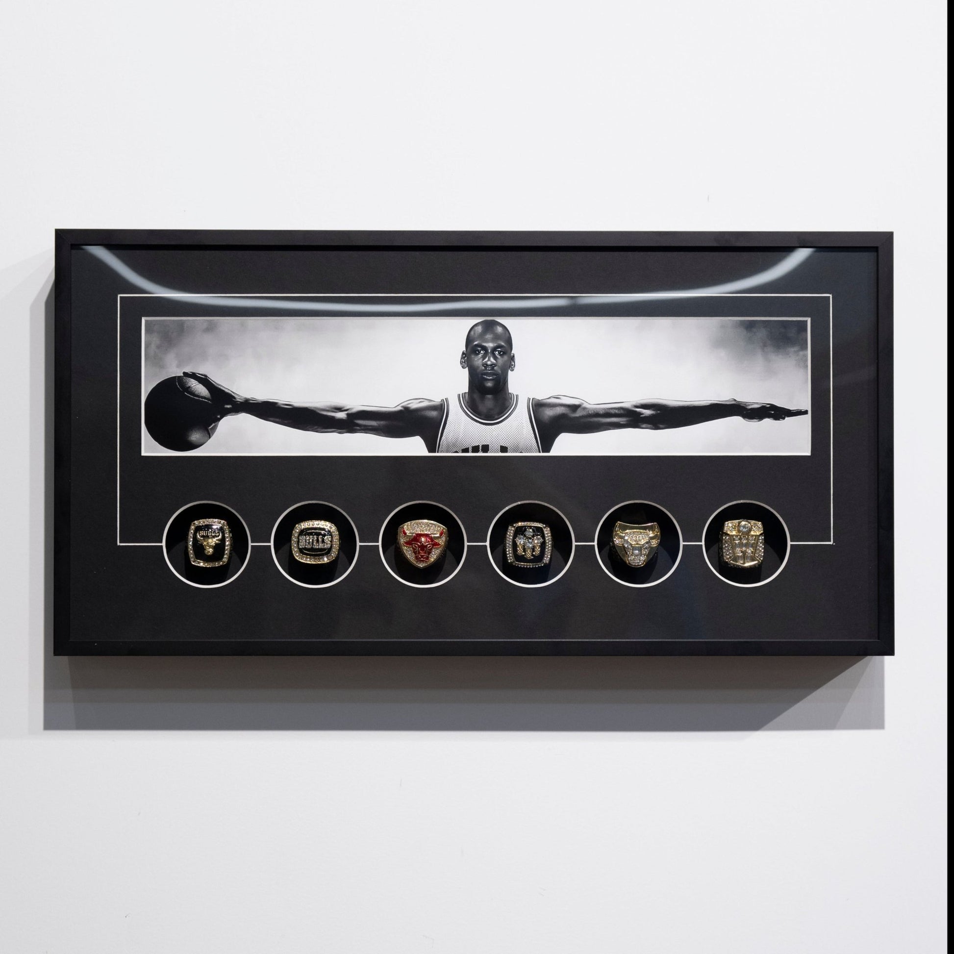 MJ Framed Poster Wall Art Decor with Replica Rings Display Set